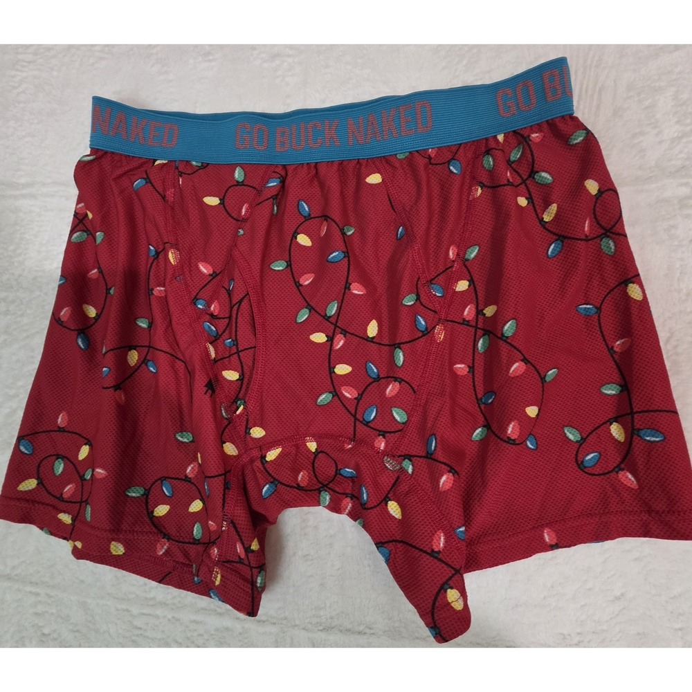 Duluth Trading Co Go Buck Naked Boxer Briefs Men's Large Christmas Lights Red